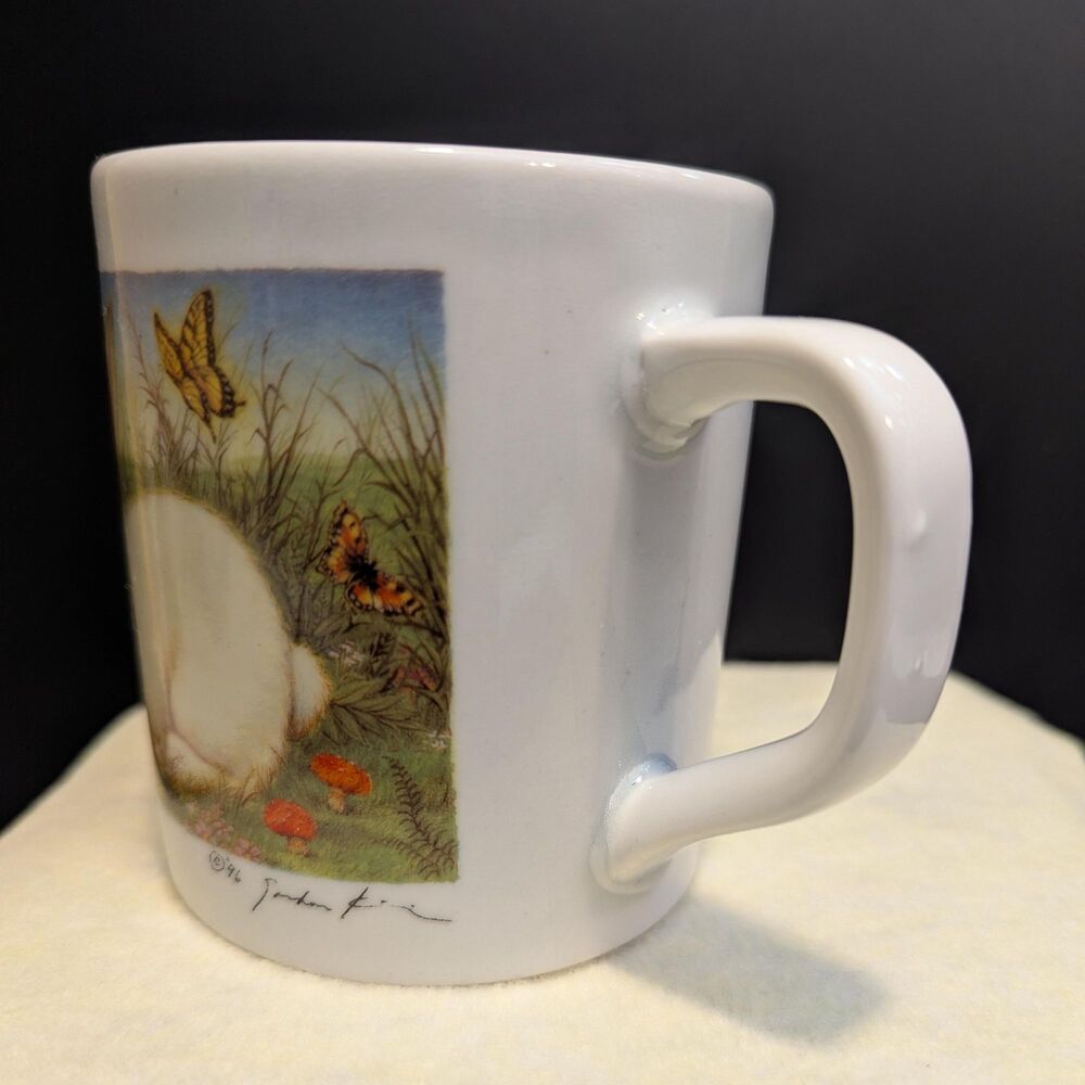 Rare Vintage Pozzani - Brazil 8oz Bunny Mug - Easter Butterfly Rabbit Coffee Cup - Picture 6 of 16